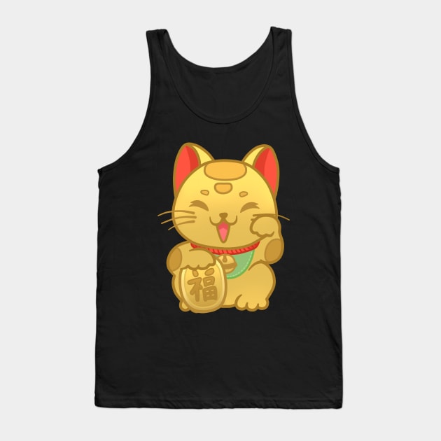 Golden Maneki Neko Tank Top by kuroiroom